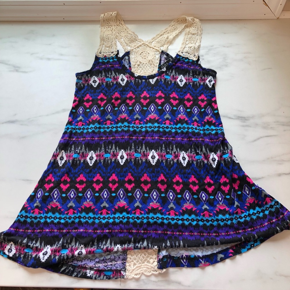 Rue21 Aztec Print Tank with Crochet Racerback